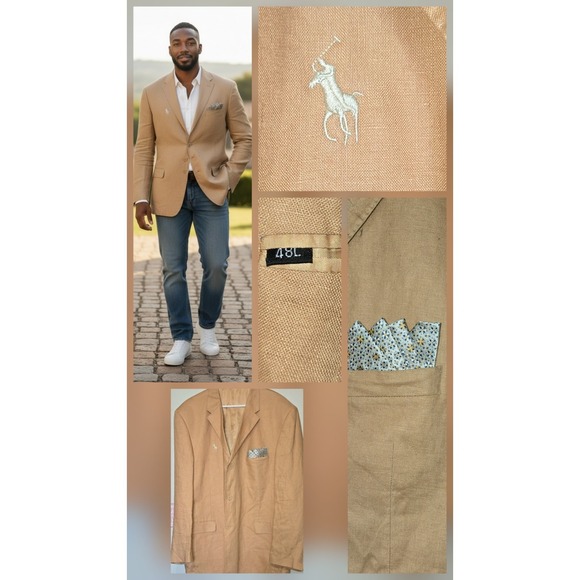 Giovanno Collezione Unom 100% Linen Blazer 48L 3 Button 2 Vent Pony Logo Jacket - Picture 1 of 12